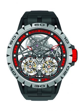 罗杰·杜比（Roger Dubuis）Excalibur蜘蛛骨架双飞陀飞轮，铝，钛和橡胶，188件